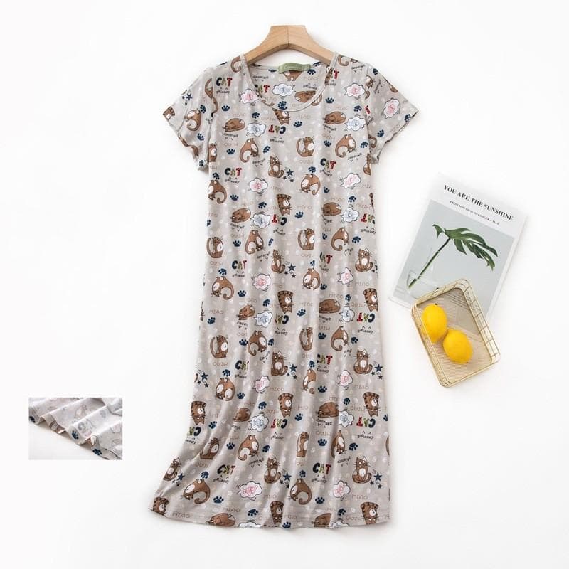 Plus size Summer Women Nightdress Short sleeve Cute cartoon sleepwear sweet O Neck Nightgowns Pyjamas Lady's Cotton sleepdress S