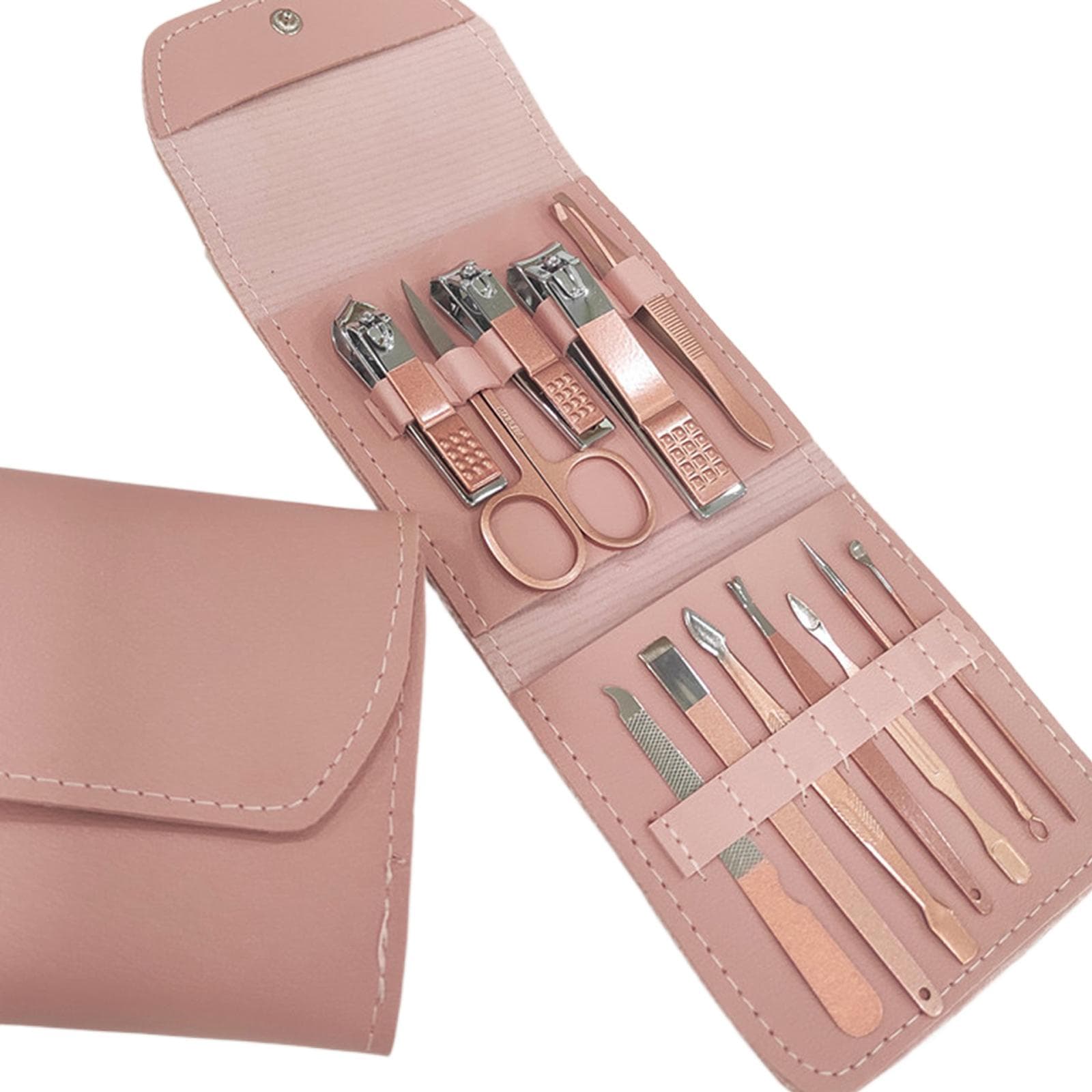 Pedicure & Manicure Tool Kit Portable Nail Clippers Set with Nail File Trimmer Eyebrow Trimmer Clip rose gold