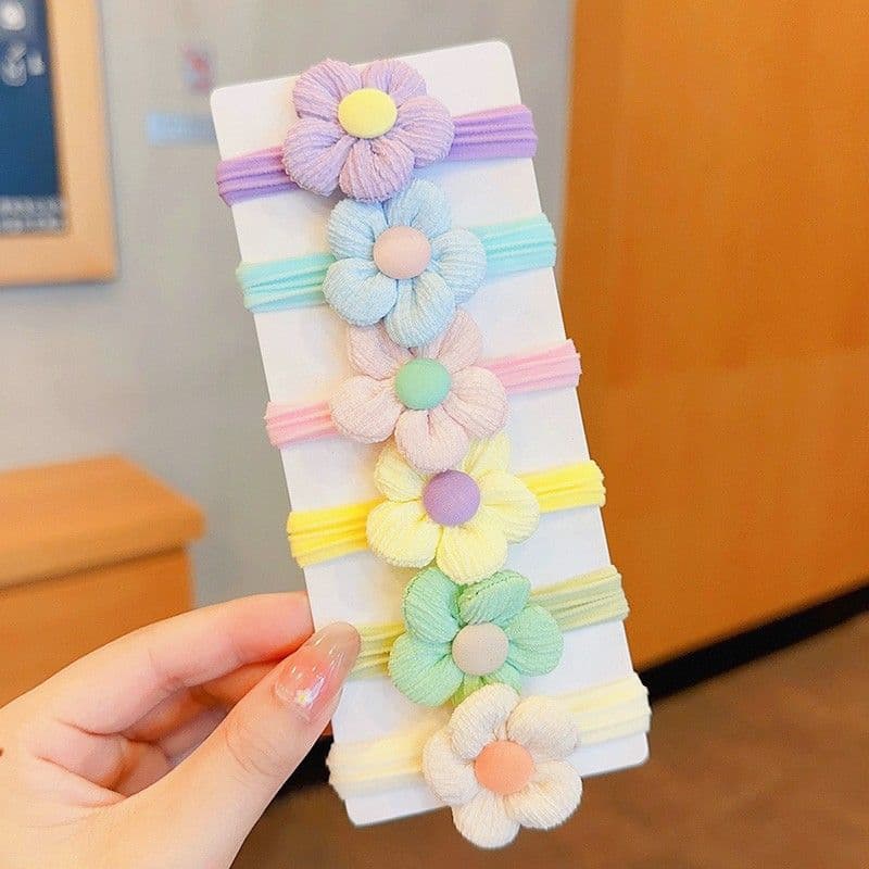 6Pcs Girls Bowknot Hair Bands Candy Color Flower Hair Ties Children Elastic Rubber Bands Ponytail Holder Kids Hair Accessories flower