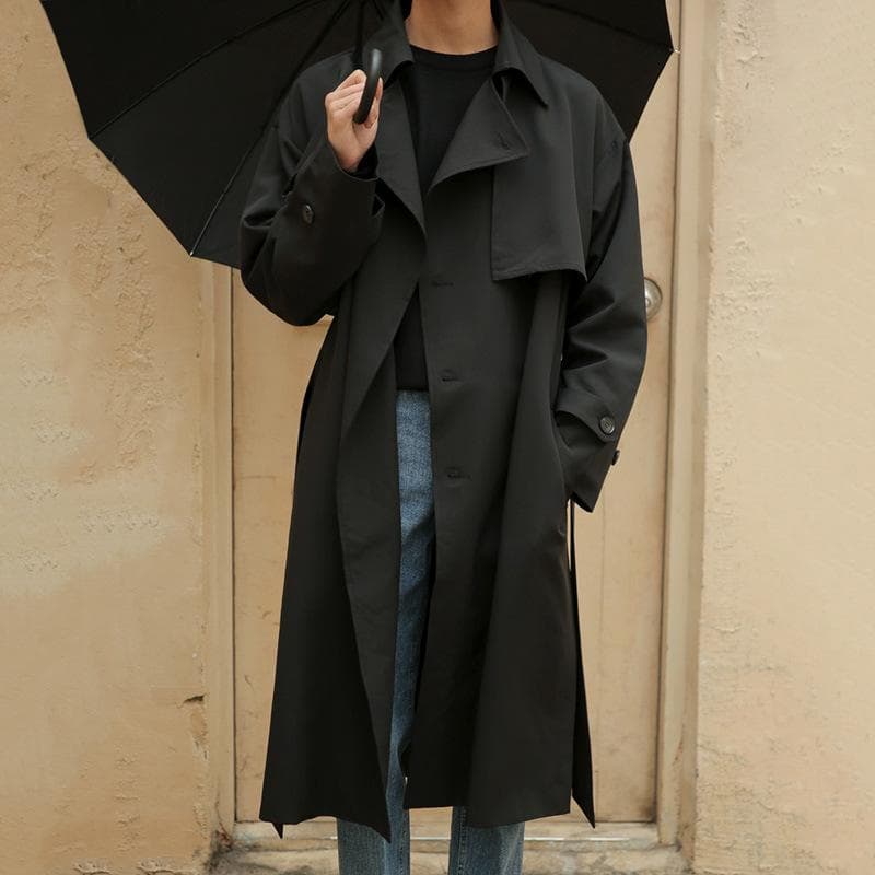 Autumn New Korean Version Double-breasted Trench Coat Men's Medium and Long Loose Coat Handsome Men XL