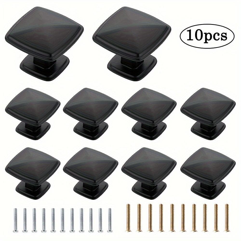 10pcs Aluminum Cabinet Knobs, 1.22*0.98 Inch, Matte Black Kitchen Cabinet Knobs for Drawers, Dresser Knobs, Closet Door Knobs, with Screws 10pcs black