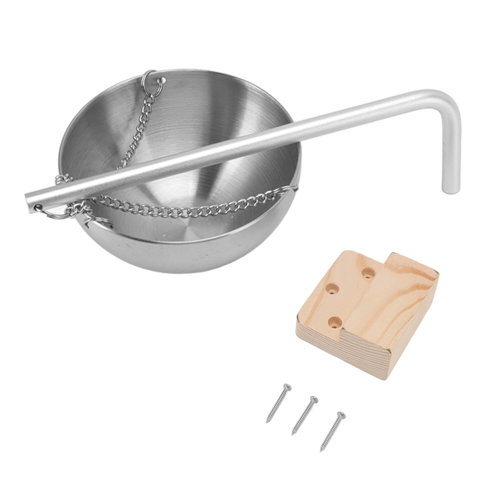 Sauna Bowl Stainless Steel Hanging Aromatherapy Oil Cup with Wooden Block for Sauna Room S 12cm