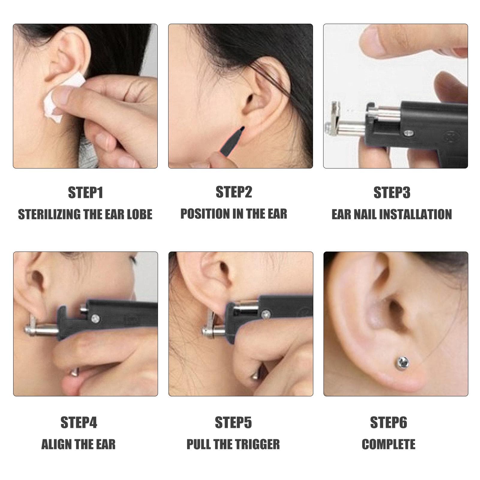 Stainless Steel Body Piercing Tool Kit Professional Ear Nose Navel Piercing Machine with Ears Studs piercing machine with studs set