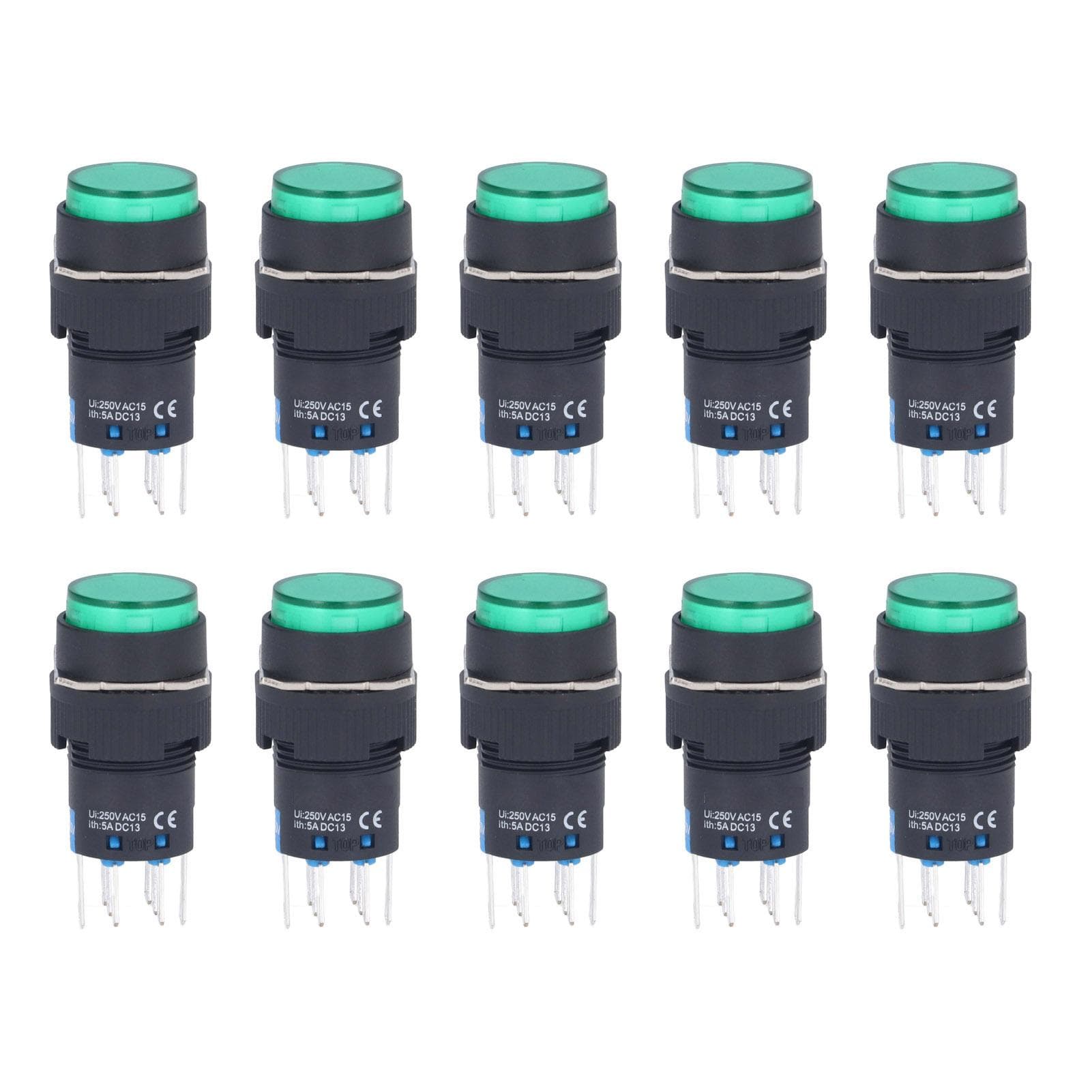 25Pcs Button Switch Momentary Self Locking 8 Pin 16mm Round with Light 12V for ControlYellow green