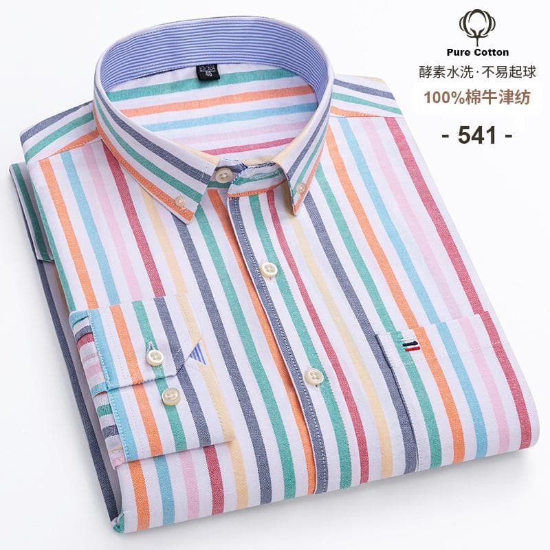 100% Cotton Oxford Men's Shirts Long Sleeves Plaid Soft Regular Fit Formal Dress Shirt Pocket Social Blouse Male Clothes S-7XL 7XL