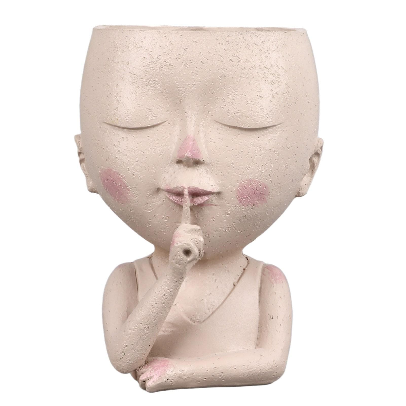 Face Flower Pot Head Planter Pot Cute Resin Succulent Planter with Drainage Hole Closed Eyes Large