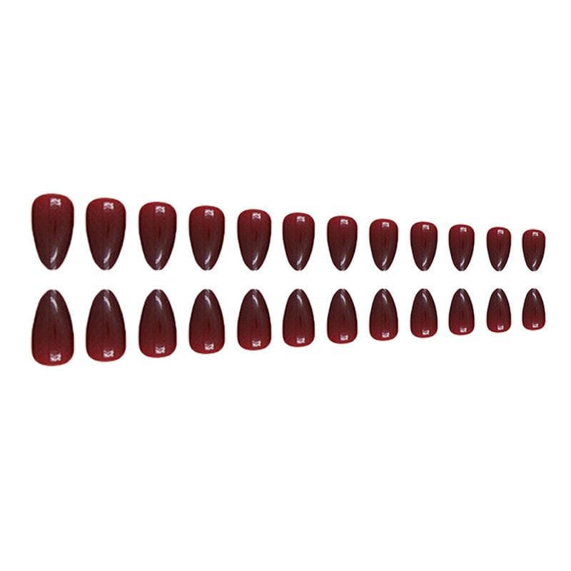 24Pcs Wine Red Solid Almond Wear Nail Tips Fake Nails + 1Pc Nail File + 1 Sheet Jelly Gel Press On Nails Nail Art Supplies