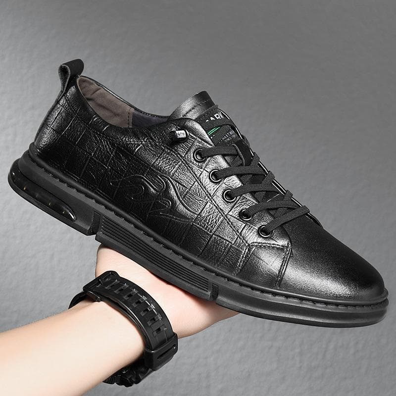 Genuine Black Sneakers Men's Shoes Trendy Shoes Spring and Autumn New Top Layer Cowhide Printed Casual Leather Shoes Men's Shoes 44 black