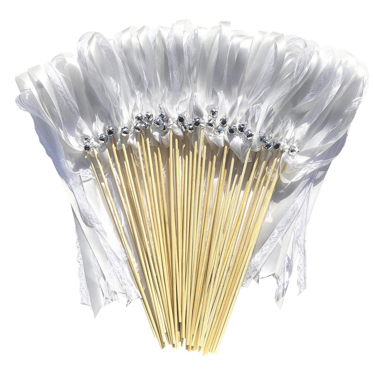 Lace Ribbon Fairy Wand Streamer Stick with Bell Ribbon Magic Wand Decoration for Lawn Wedding