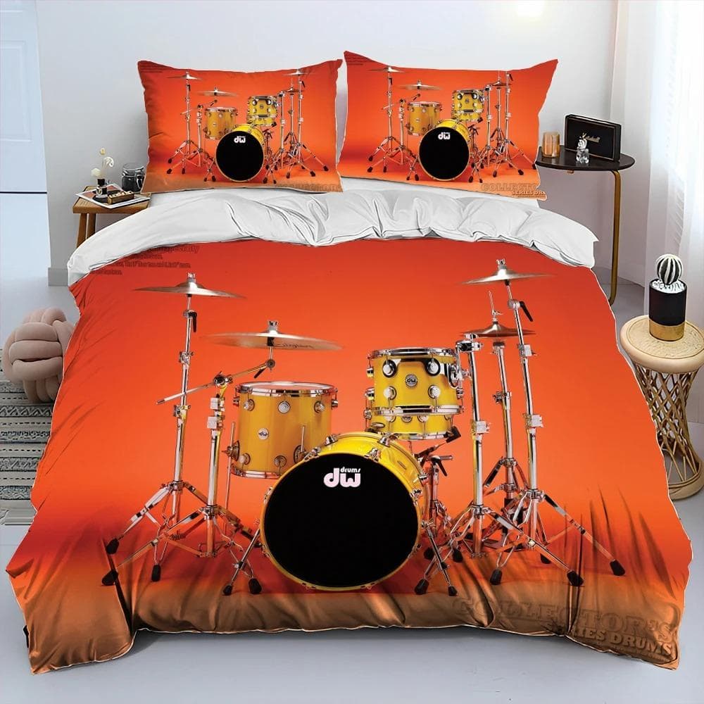 3D Drum Kit Music Instruments Comforter Bedding Set,Duvet Cover Bed Set Quilt Cover Pillowcase,King Queen Size Bedding Set Adult 70x133cm 2pcs