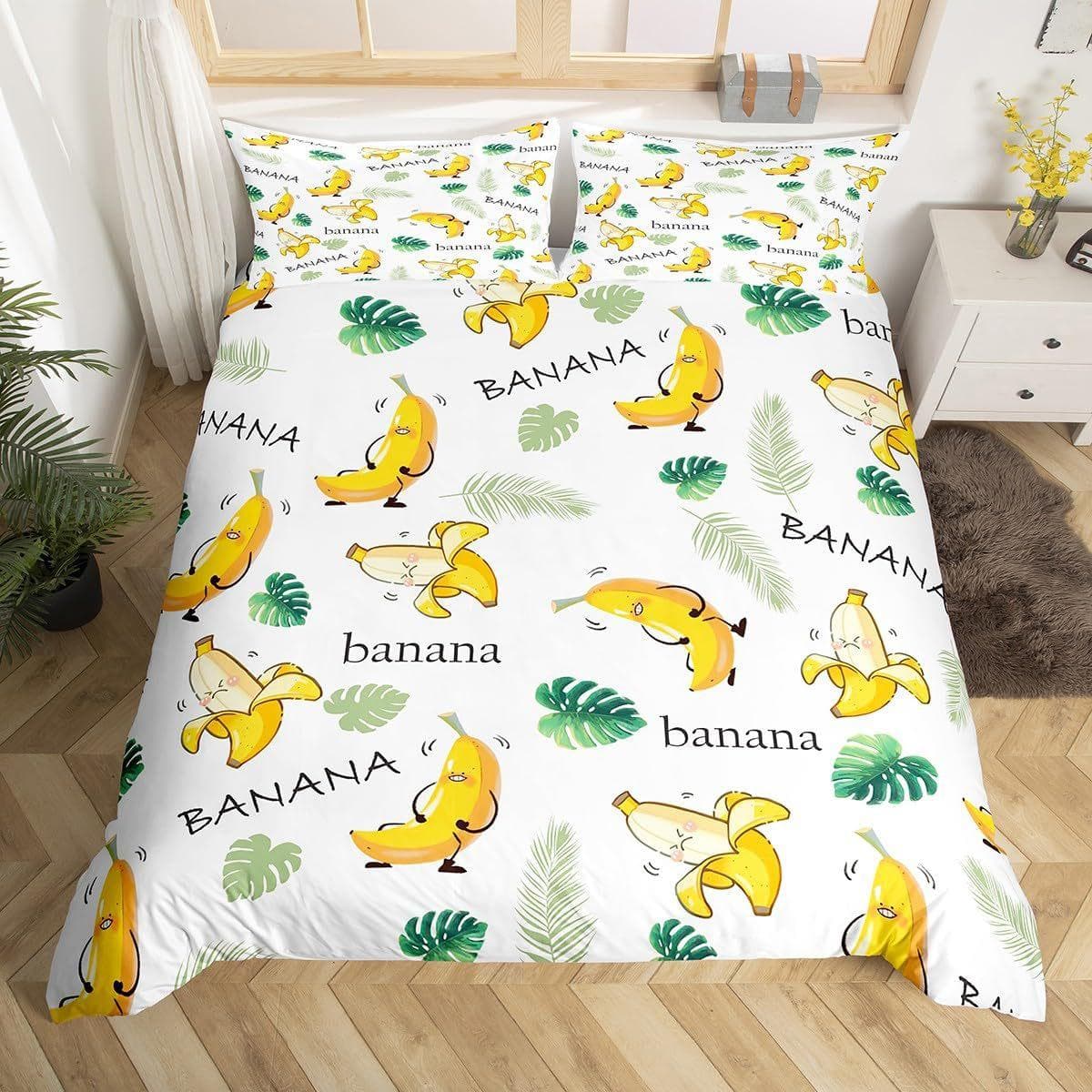 Banana Down Quilt Cover Tropical Bedding Set Fruit Print Quilt Cover Soft Three-Piece Set Spain Cama 105