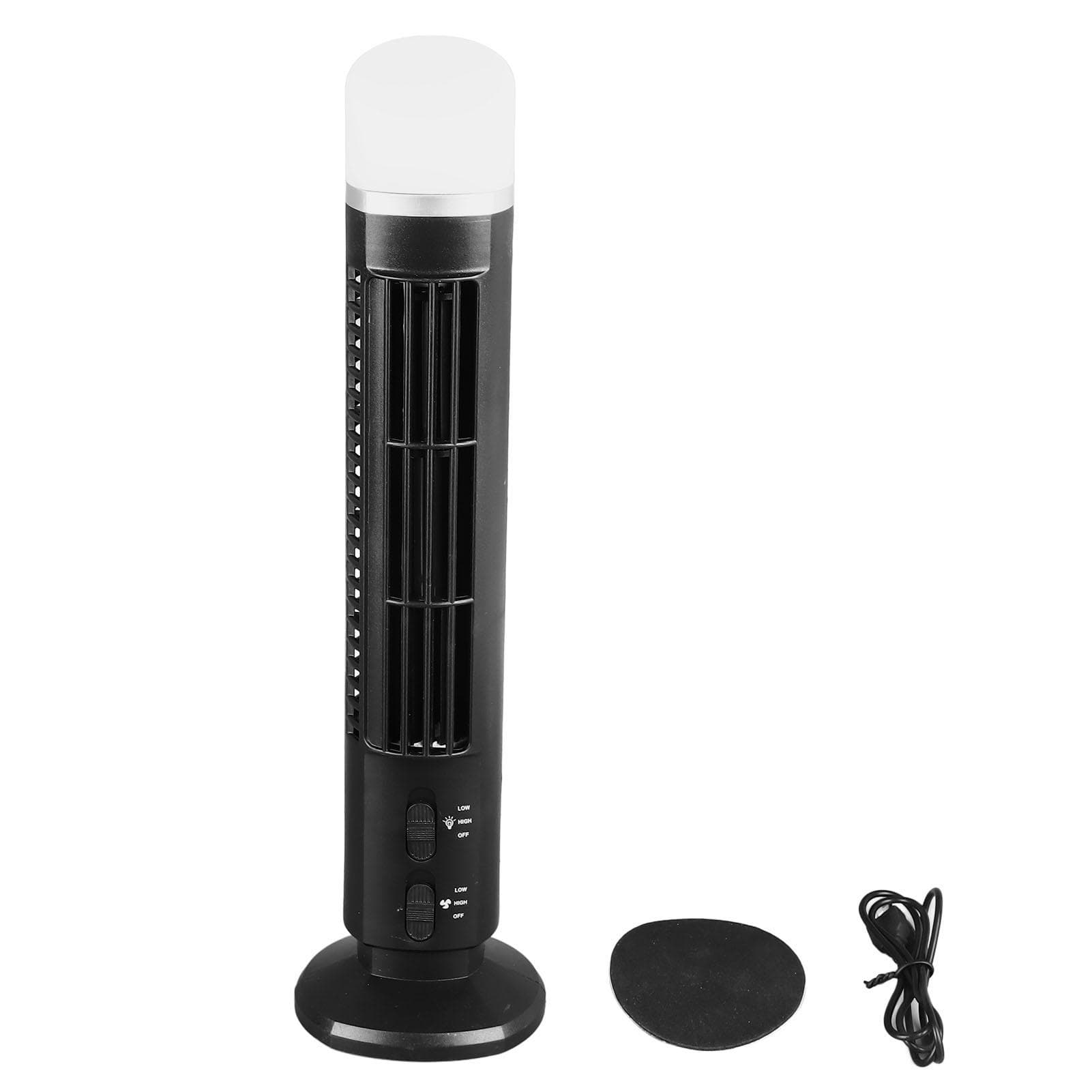 Bladeless Tower Fan Portable USB Desk Fan with Light for Home Bedroom Office black