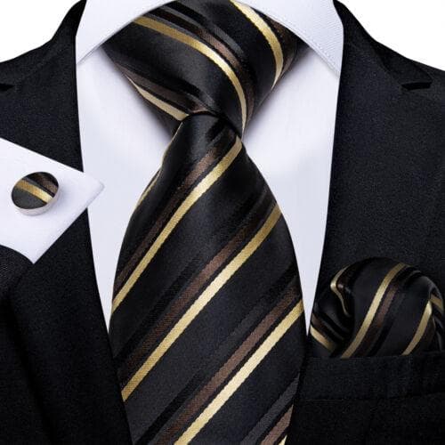 DiBanGu Mens Silk Necktie Set Striped Paisley Solid Tie Pocket Square Cufflinks N-7472