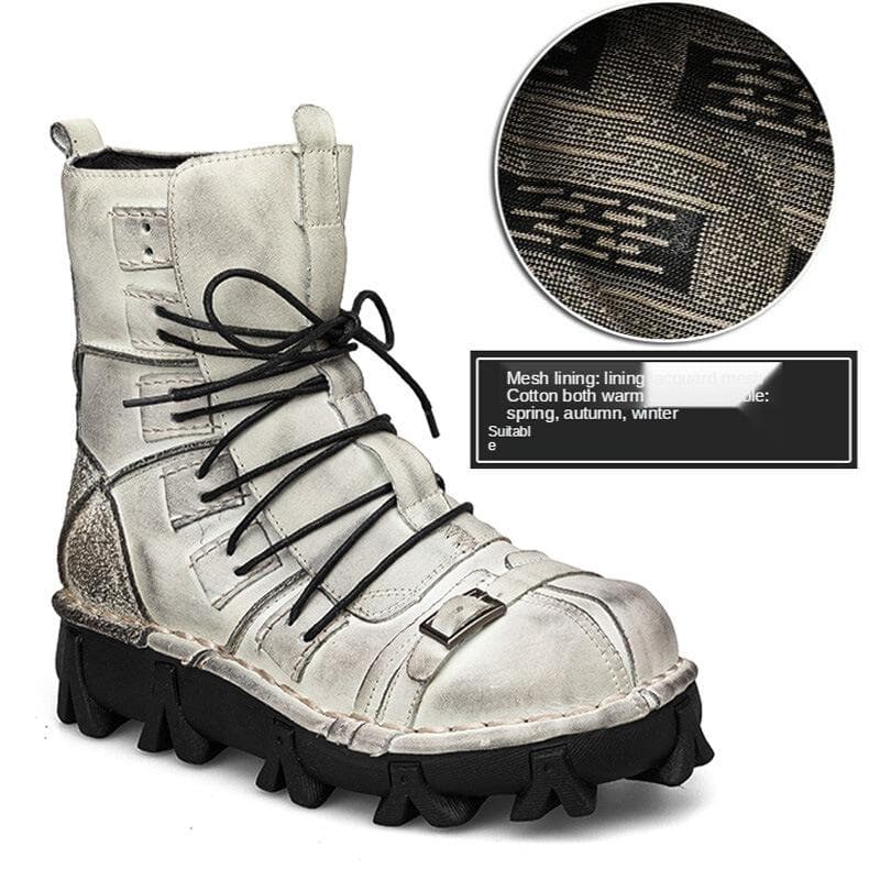Men Genuine Leather Motorcycle Boots Desert Tactical Boots Ankle Boots Winter Shoes Military Combat Boots Skull Punk Boots 45 grey