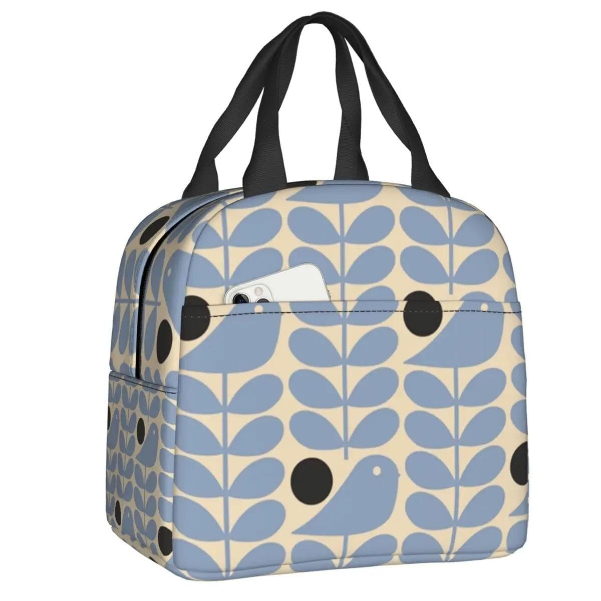Orla Kiely Bubble Flowers Insulated Lunch Bag for Women Leakproof Scandinavian Thermal Cooler Lunch Tote Beach Camping Travel 22x20x13CM khaki