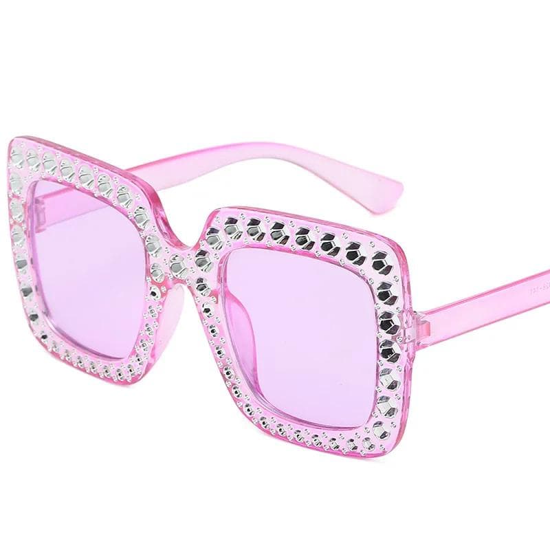 New Diamond Plated Large Sunglasses Women Retro Square Colorful Ocean UV400 Sunscreen Eyewear Outdoor Fashion as picture