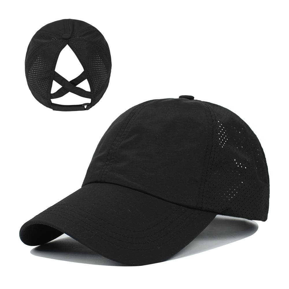 Summer Solid Color Baseball Cap Women's Athleisure Cross Ponytail Hat Mesh Quick-Drying Cap Visor Hat black