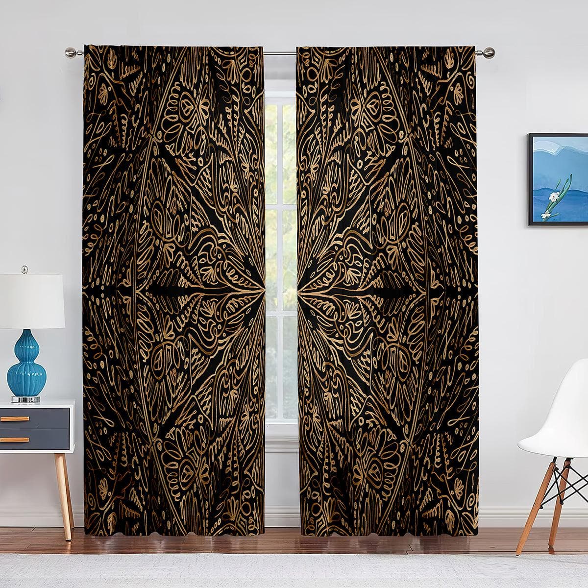 Mandala Bohemian Boho Green Blue Tulle Curtains for Living Room Bedroom Kitchen Chiffon Sheer Curtains Window Treatment Decor 1 PCS W150XH250cm&Grommet Top