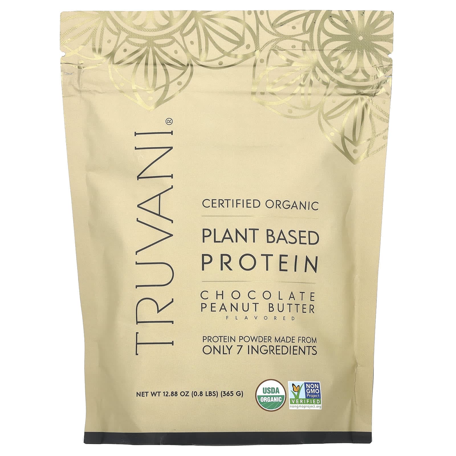 Truvani, Certified Organic Plant Protein, Chocolate Peanut Butter, 0.8 lb (365 g)