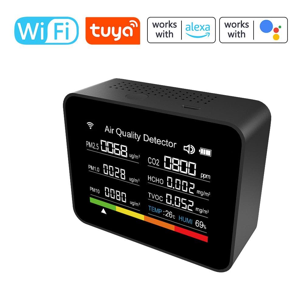 13 in 1 Tuya WIFI Intelligent Air Quality Monitor Indoor CO2 Detector black