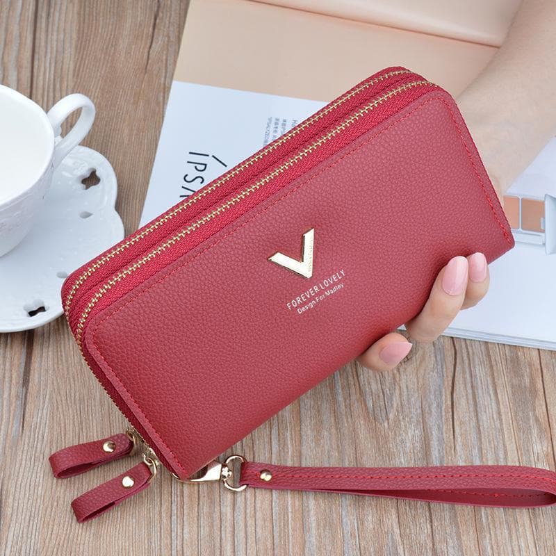 Women Wallets Double Zipper Long Large Capacity Female Purses Phone Pocket Card Holder Cartera Mujer red