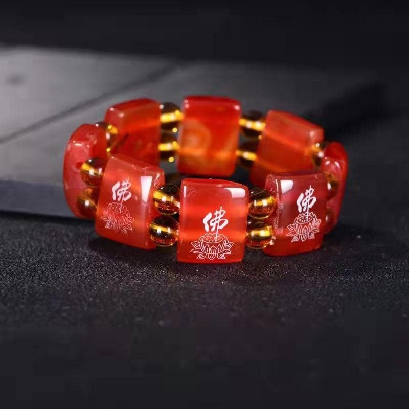 Red Agate Square Dream Agate Bracelet Brazilian Agate Buddha Word Lotus Bracelet
