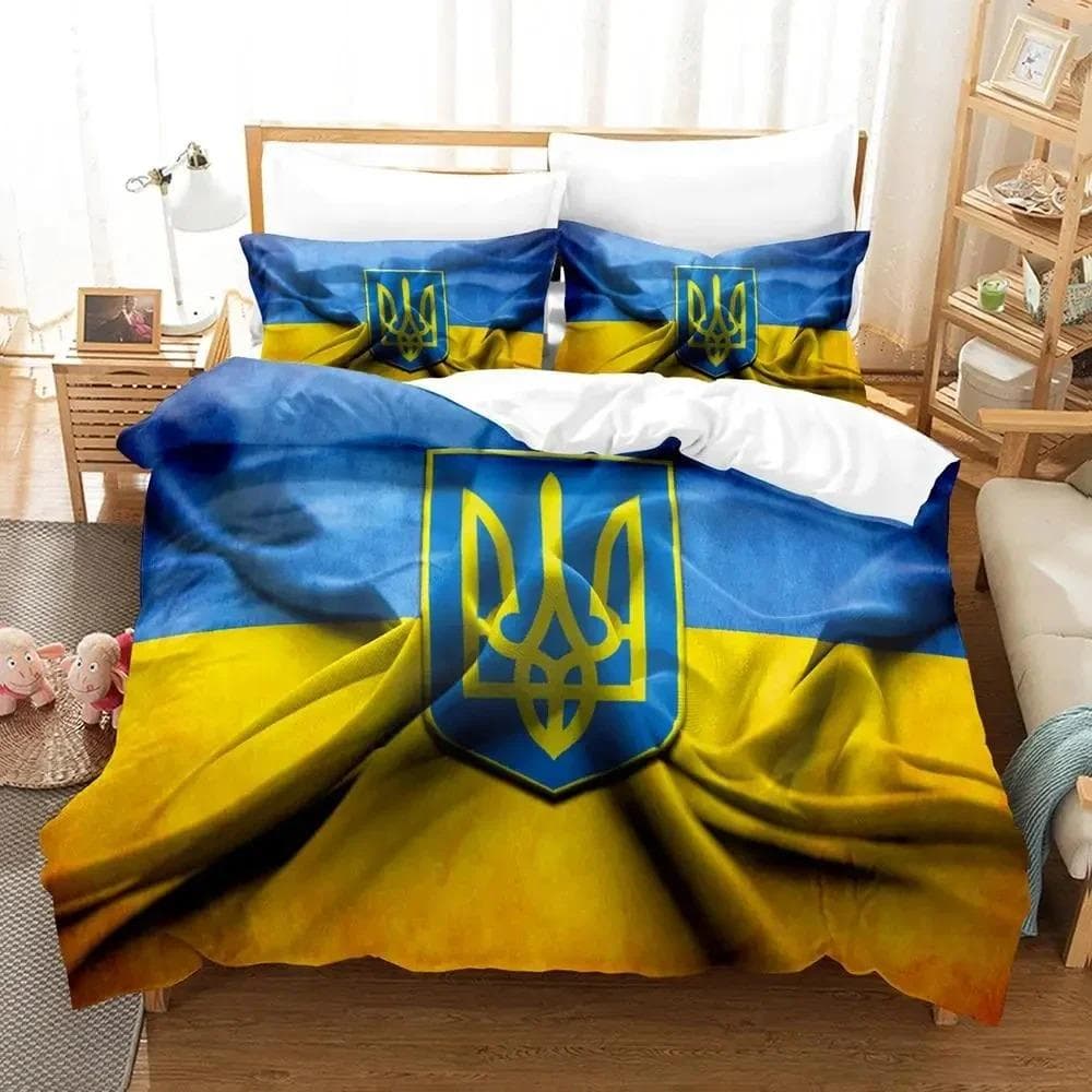 3D Print Ukrainian Flag UKRAINE Bedding Set Duvet Cover Bed Set Quilt Cover Pillowcase Comforter king Queen Size Boys Adult AU Single 140x210cm