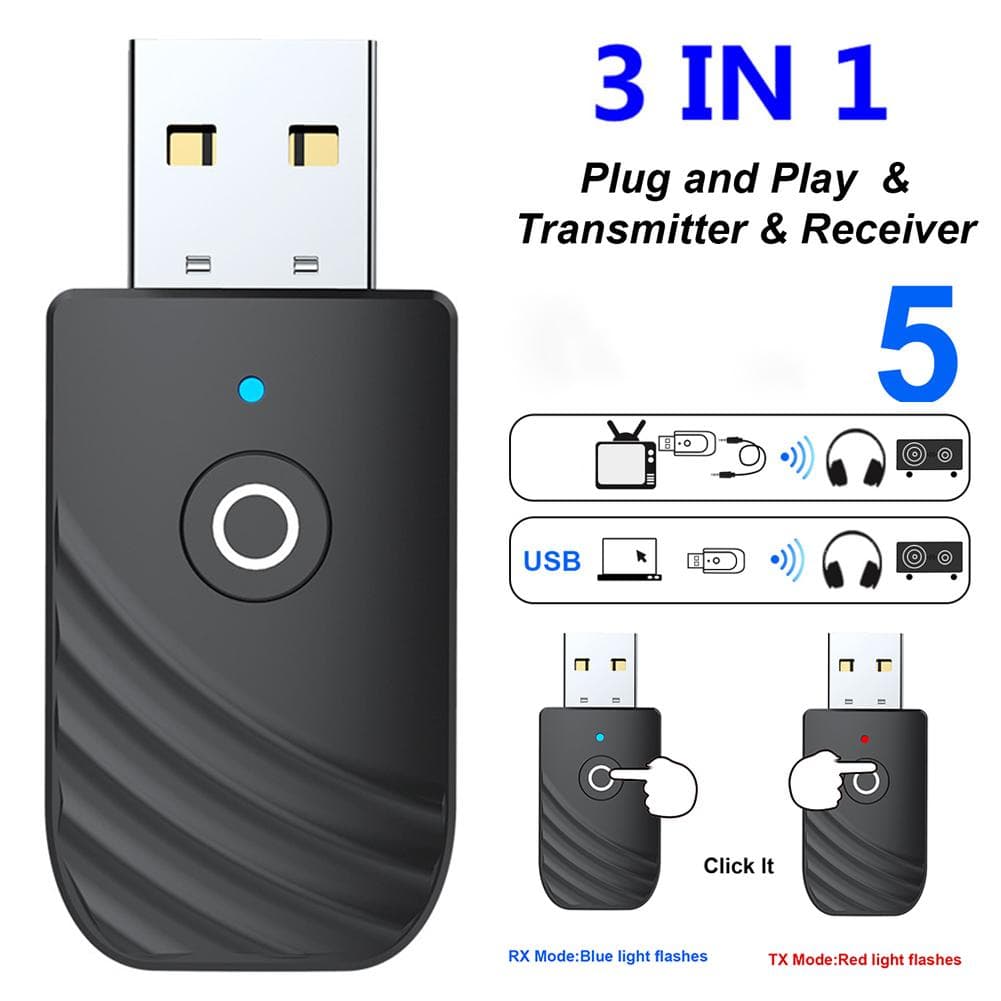 3 in 1 Transmitter Receiver Bluetooth 5.0 Receiver Transmitter o Bluetooth Adapter black