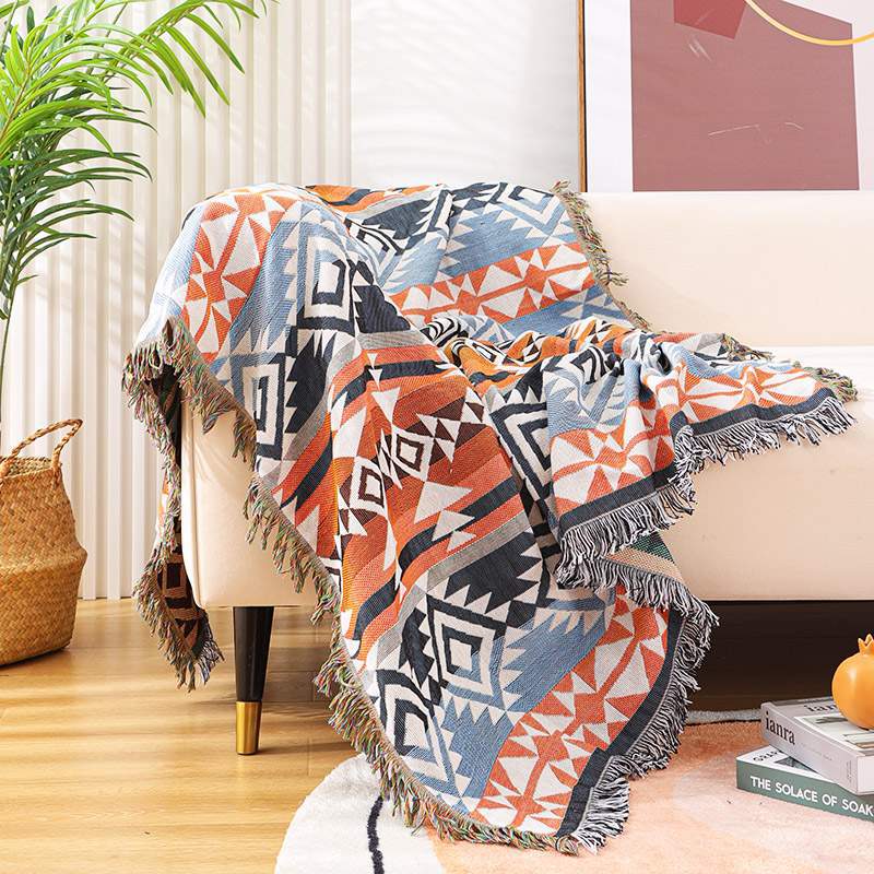 Double Side Bohemian Plaid Blanket for Sofa Bed Decorative Blanket Picnic Blanket Boho Sofa Cover Throw Blanket with Tassel 90x150cm