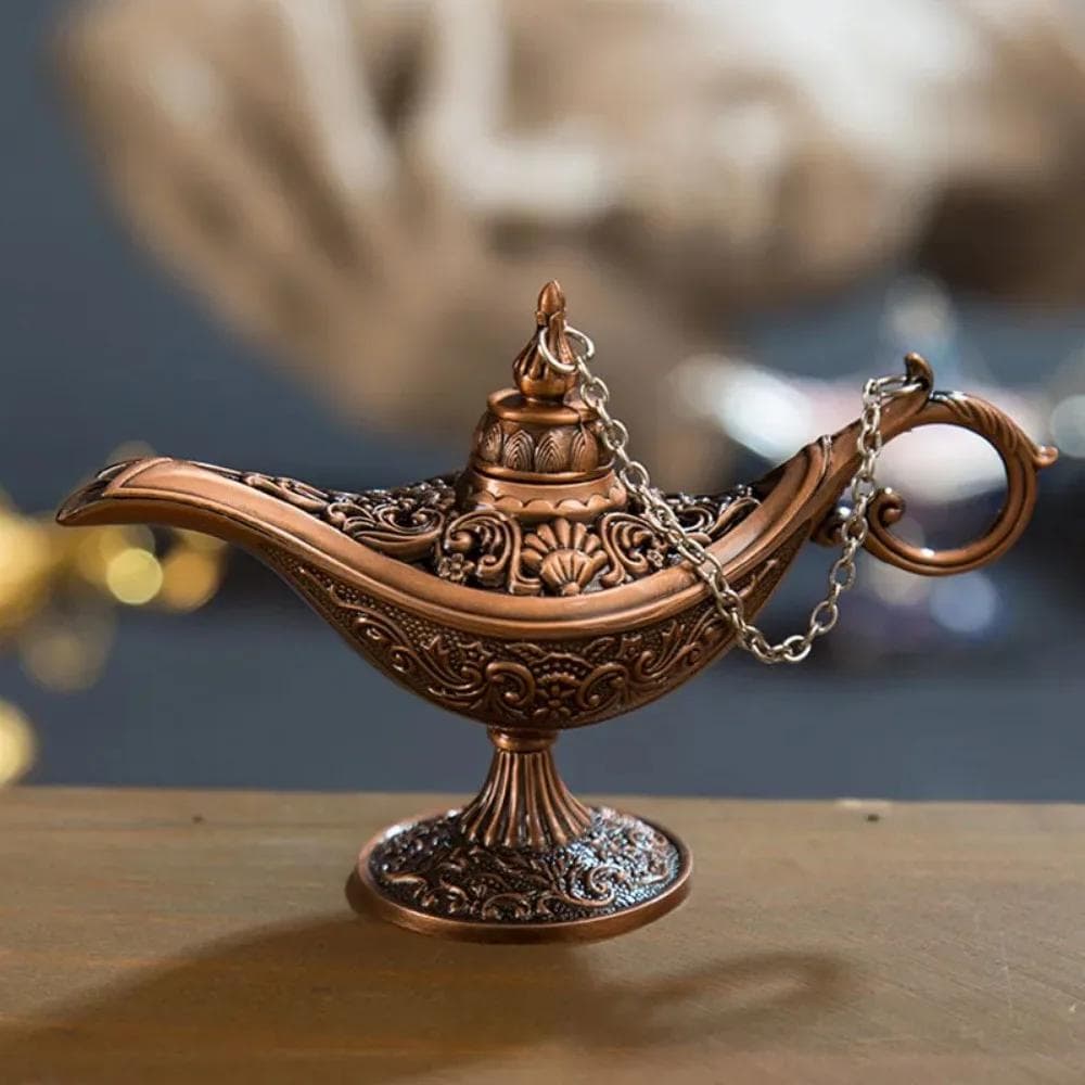 12cm(4.7 )Legend Aladdin Magic Genie Lamps Classic Rare Hollow Incense Burners Retro Wishing Oil Lamp Home Decor Gift copper