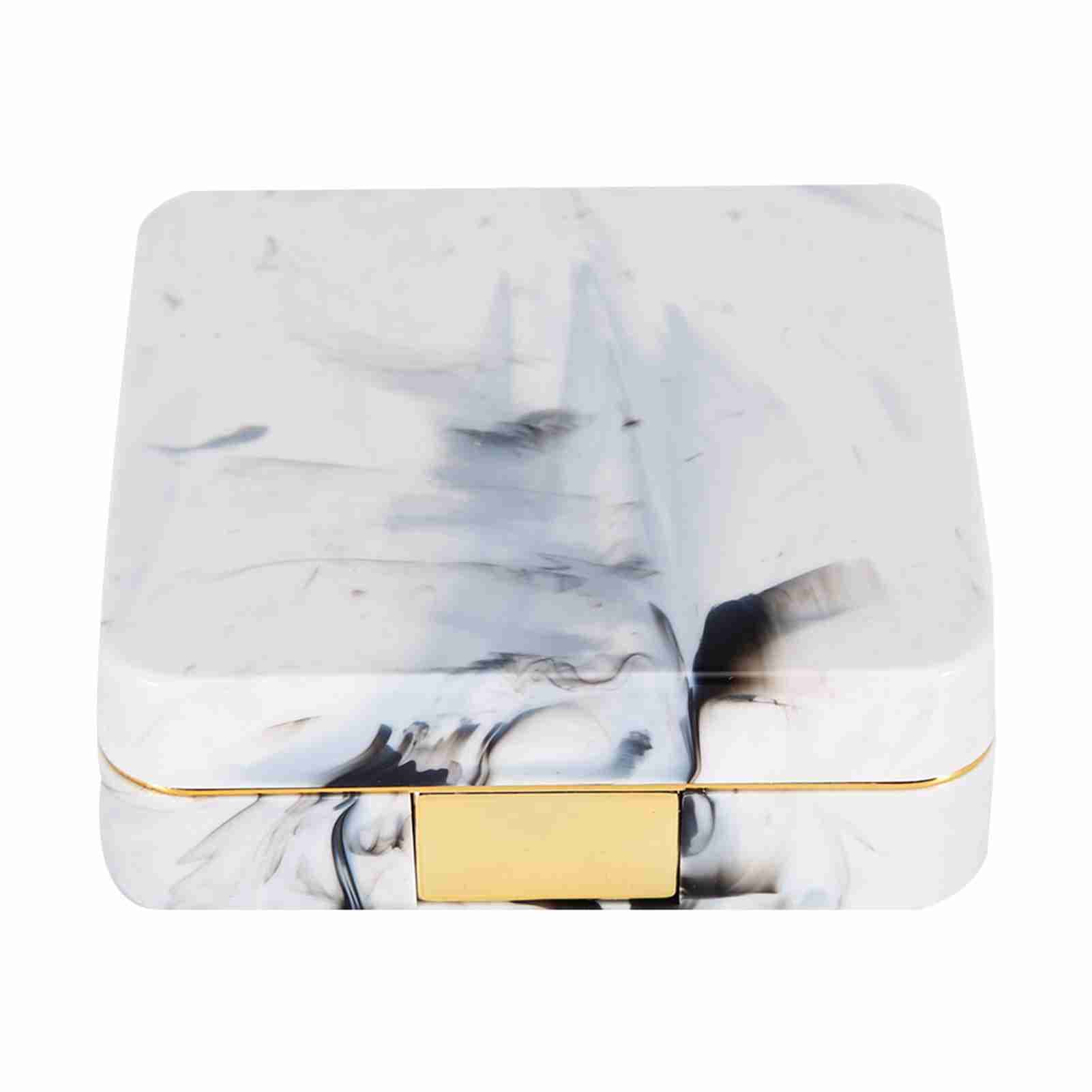 Portable Marble Surface Mirror Square Soaking Contact Lens Case Rose Gold