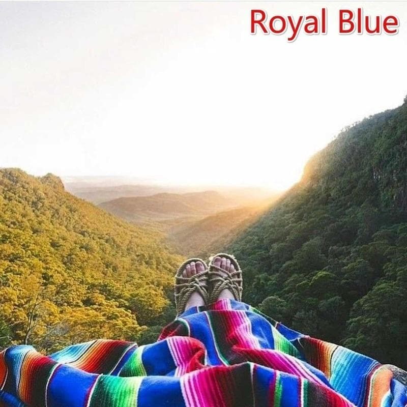 New 8 Color Mexican Stripe Outdoor Cotton Blanket Rainbow Beach Blanket Mattress with Tassel Bed Travel Picnic Rug Sofa Cover 35 x 215cm royal blue