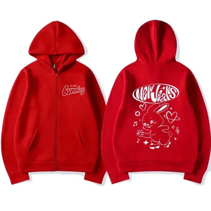 Korean NewJeans Bunny Kawaii Graphic Zip Up Hoodies Fashion Kpop Style Cute Hoodie Men Women's Casual Jackets Zipper Sweatshirts M