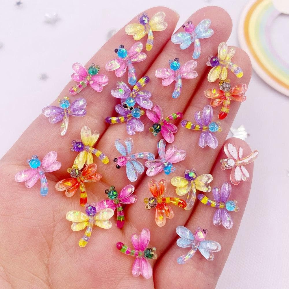 50pcs Resin Glitter Mini Cute Crystal Colorful Dragonfly Art Nail Flatback Rhinestone Applique DIY Wedding Scrapbook Decor Craft