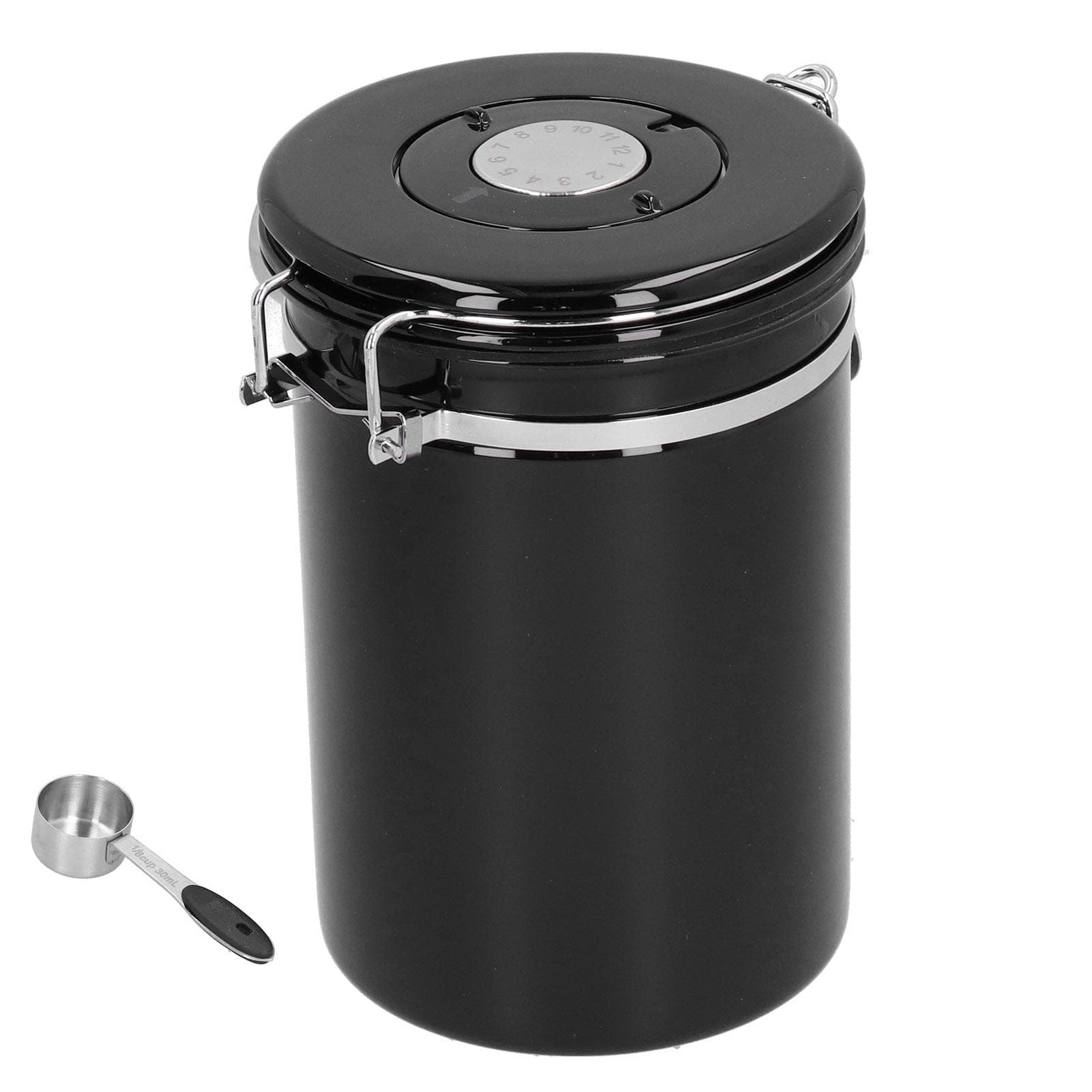 Coffee Beans Canister with Exhaust Valve Stainless Steel Storage Sealing Container with SpoonSilver black