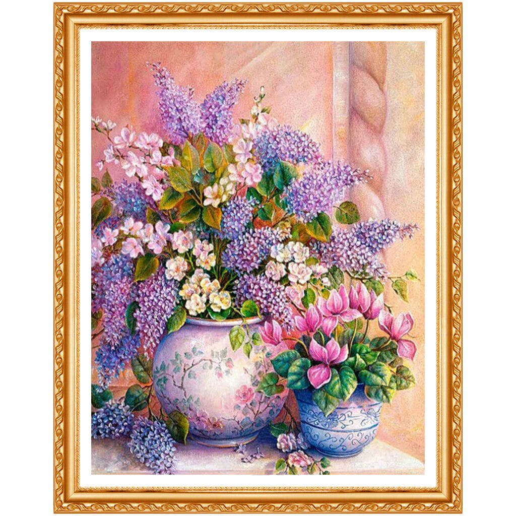 DIY Purple Flowers 5D Diamond Painting Cross Stitch Kits Diamond Embroidery Full Rhinestone Decor 20X30CM