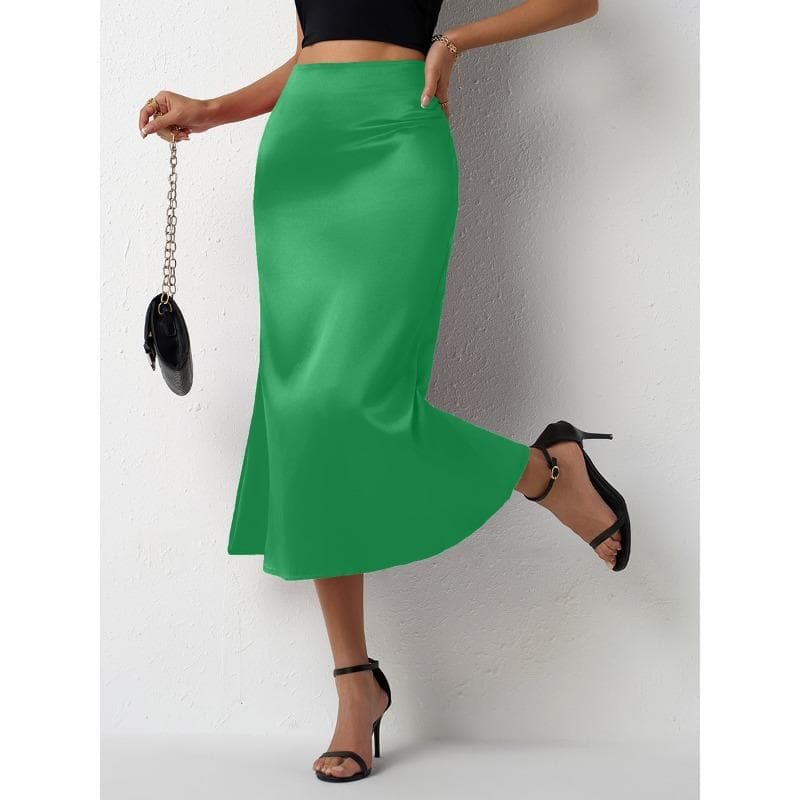 Women's Satin Skirt with Tail Fish Tail for Spring and Summer XXL cyan