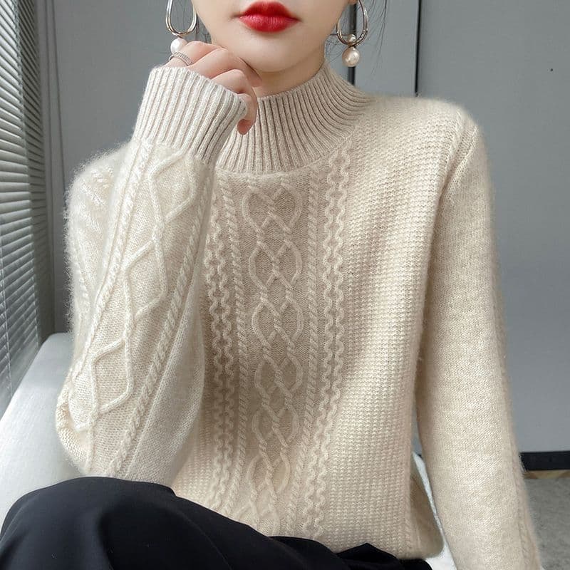 Half High Collar Base Sweater, Women's Winter Thick Inner Top, Plus Size Knitted Sweater 2XL