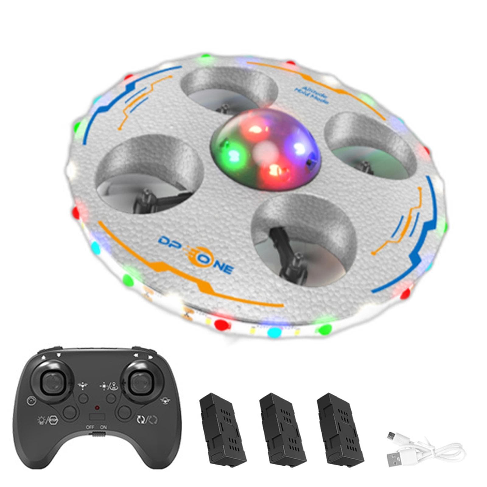Foam Remote Control Drone 2.4GHz Remote Control Airplane Colorful LED Light Dual Controller &Watch 3 battery silver