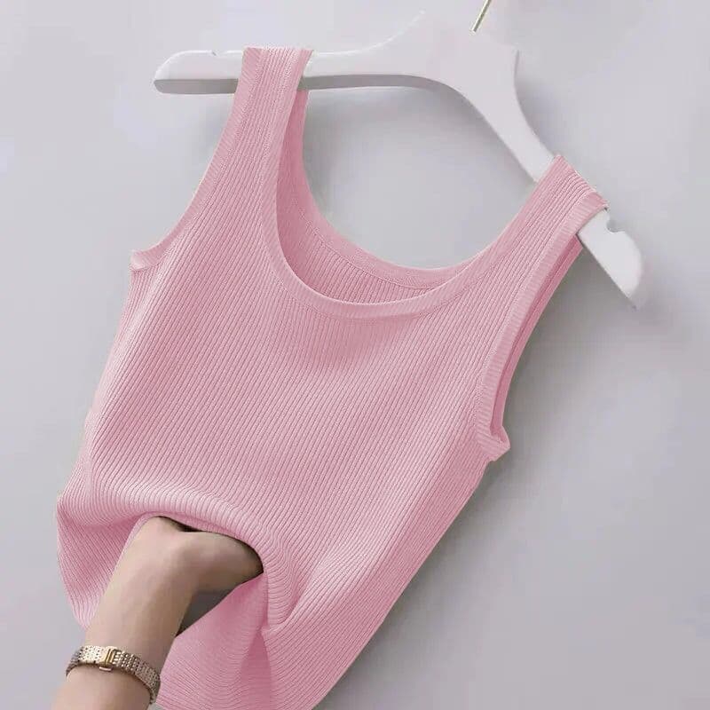 Summer Camisole Women's Plus Size Slim Fit Outer Wear with Round Neck Solid Color Soft Comfortable Bottoming Shirt Sleeveless Thin L pink