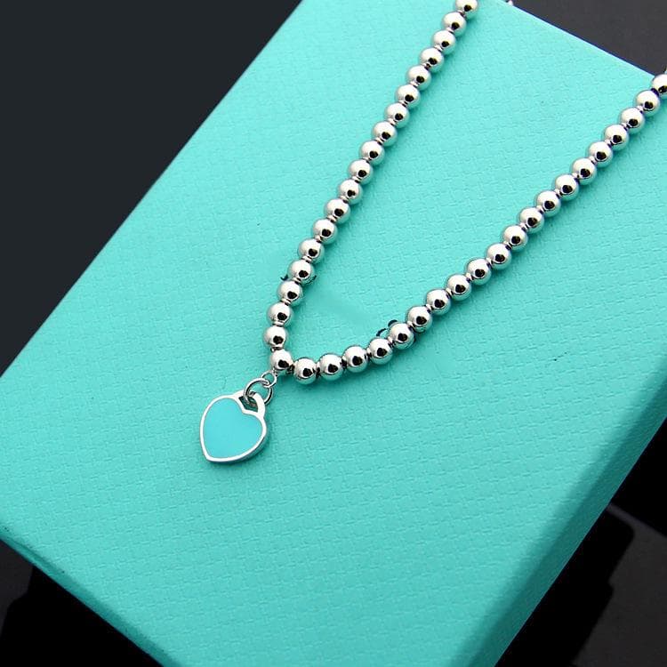 Yibaijia T-Home Love Necklace 925 Sterling Silver Red Heart Enamel Pendant