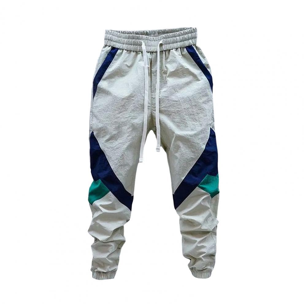 Men Cargo Pants Drawstring Elastic Waist Color Matching Ankle-banded Loose Patchwork Pockets Casual Daily Wear Long Trouser 36 apricot