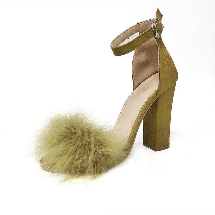 Women Summer Sandals Fluffy Peep Toe High Heels Feather Lady Wedding Shoes Large Size 38 yellow