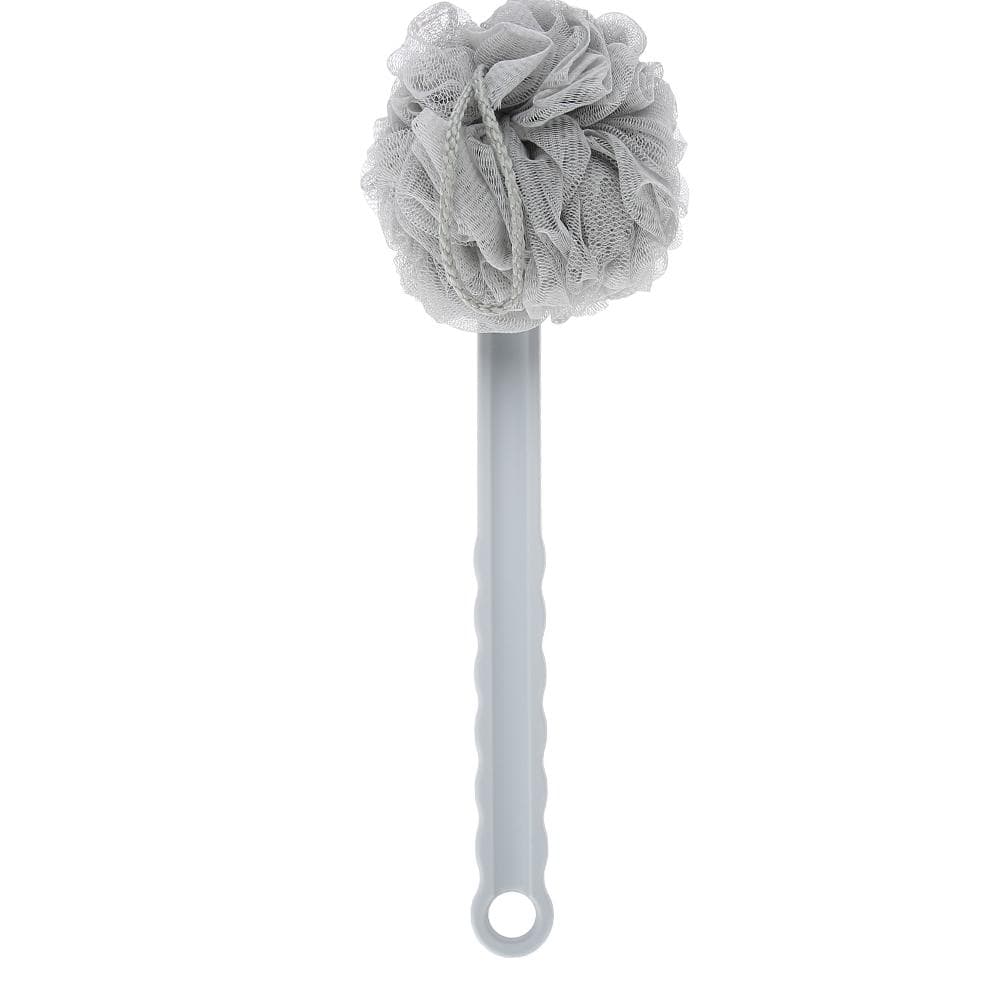 Soft Bath Brush Long Handle Shower Exfoliating Brush Bath Mesh Ball Back Scrubber Gray