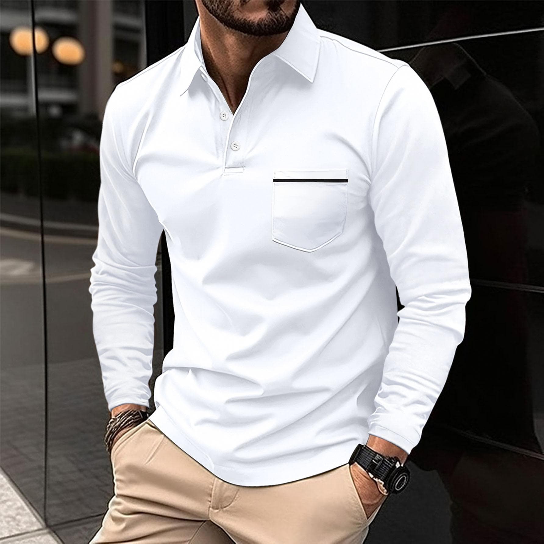 Spring Autumn Man Long Sleeve POLO Shirt Lapel Button Pocket Men's Sports Polos Shirts XXL