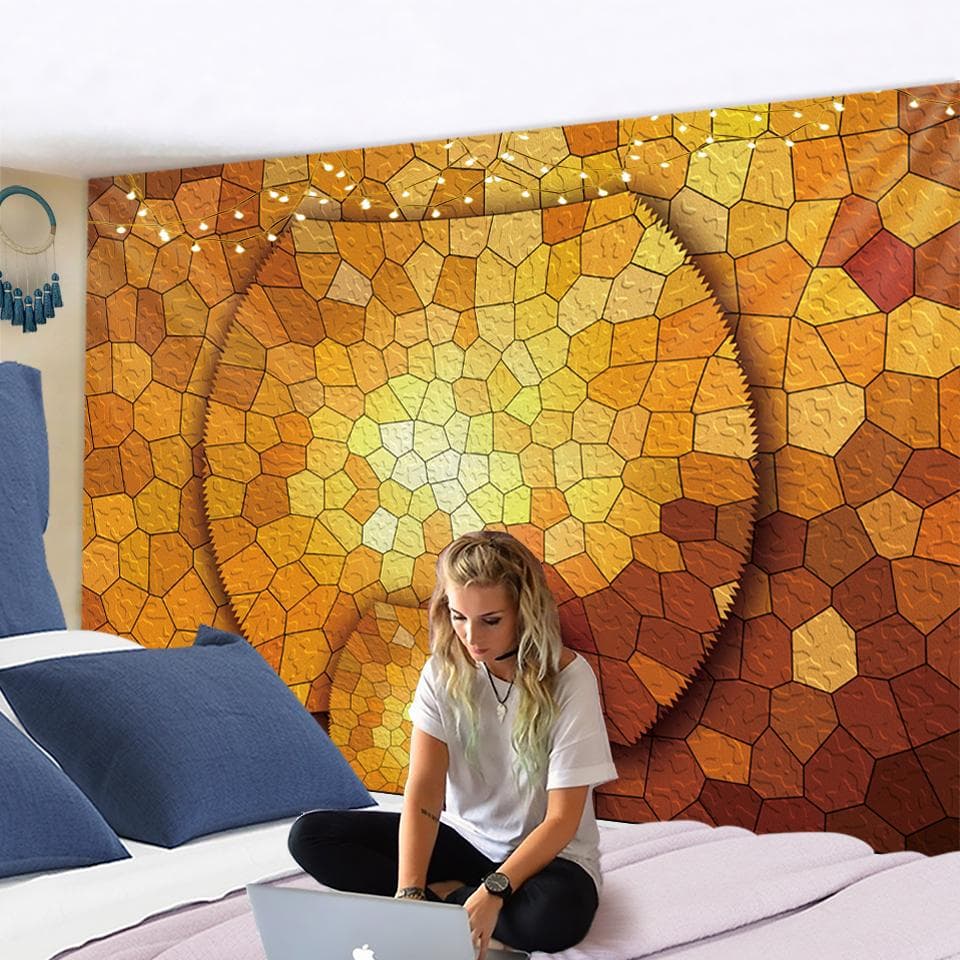 Hexagon Tapestry Wall Ceramic Tile Pattern Bohemian Hippie Travel Camping Mat Room Printing Polyester Home Decor 95x70CM