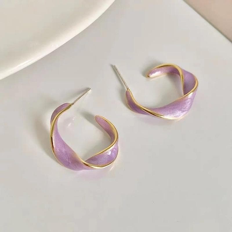 Pinkdudu Fashion New Twist C Shape Purple Stud Earrings Simple Creative Cream White Geometric Earrings for Women Jewelry PD1361 purple