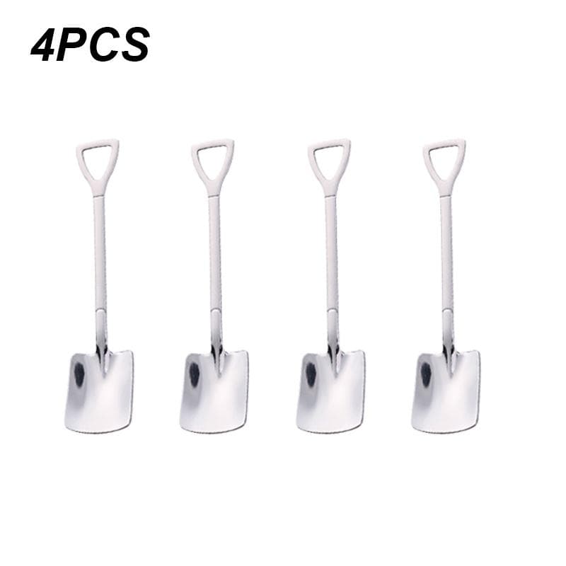 4pcs Coffee spoon set of cutlery made of stainless steel retro iron shovel spoon for ice cream cream scoop creative spoon teaspoon fashionable dishes 4pcs C
