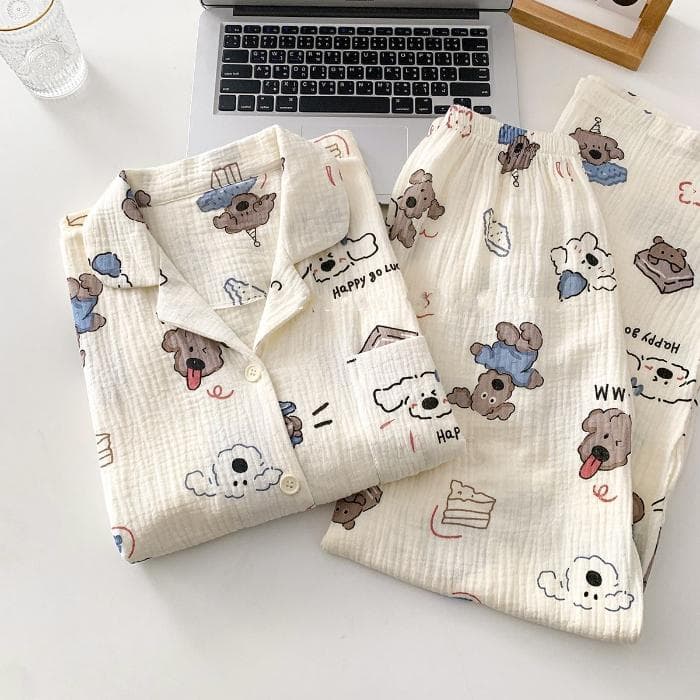 Plus Size Pajama Mujer Cartoon Print Sleepwear Set Long Sleeve Top+Pants Homewear Skin-Friendly Breathable Nightwear Set Cardiga 5XL