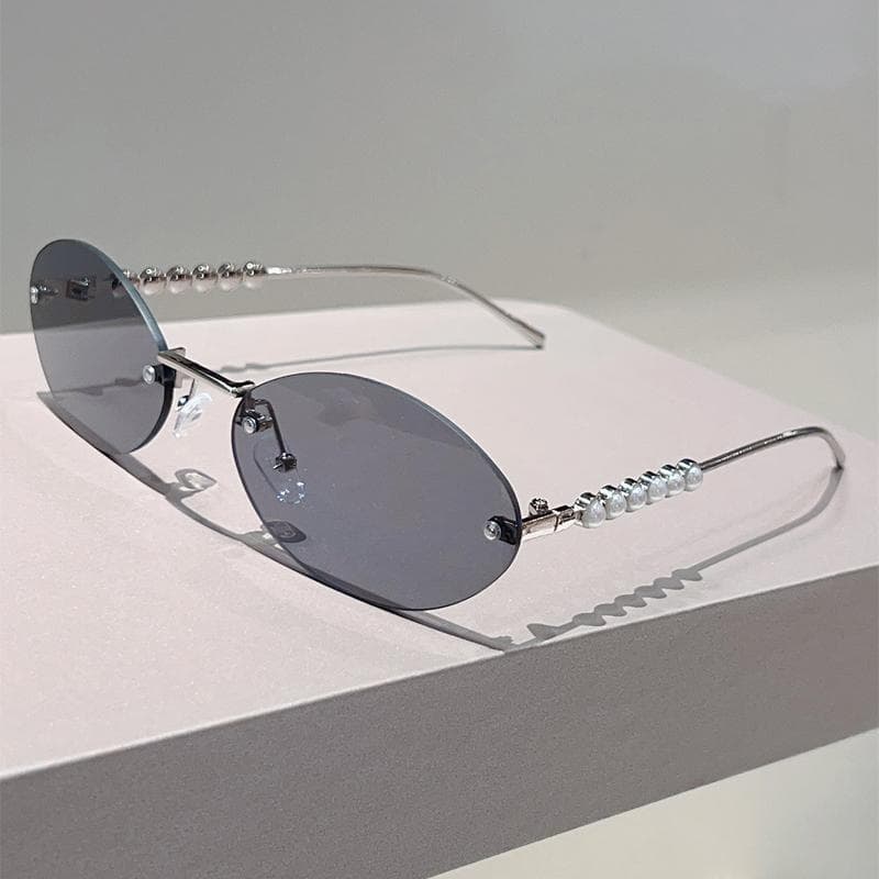 KAMMPT Rimless Oval Sunglasses with Pearls Women Stylish Vintage Luxury Brand Design Trendy Casual Sun Glasses as picture shows